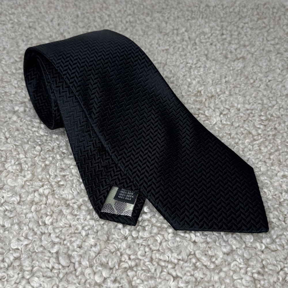 Roberto Villini Couture Black Chevron Herringbone 100% Silk‎ Hand Made Ti
